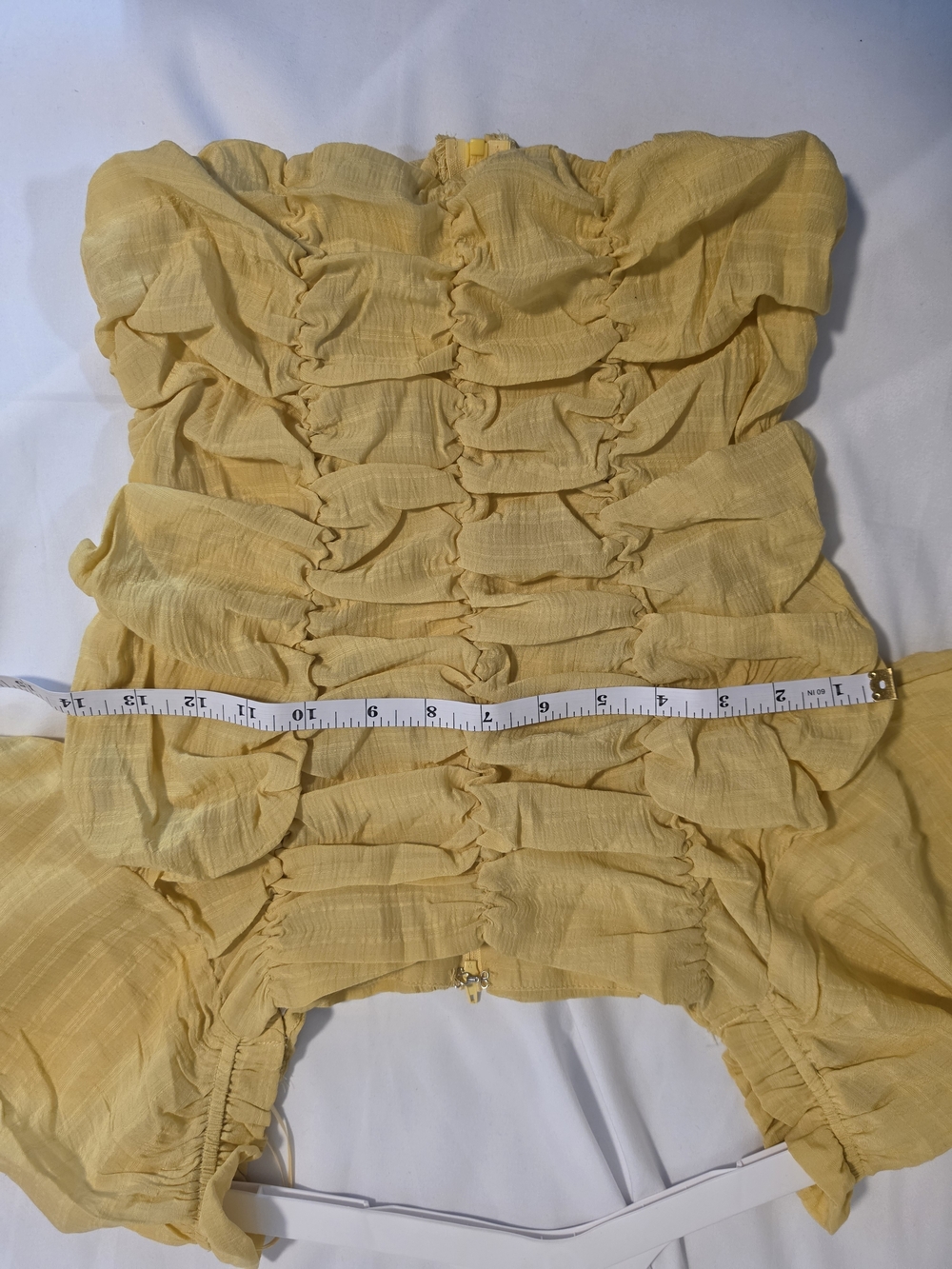 Yellow Ruched Puff-Sleeve Women’s Top - Picture 6 of 7